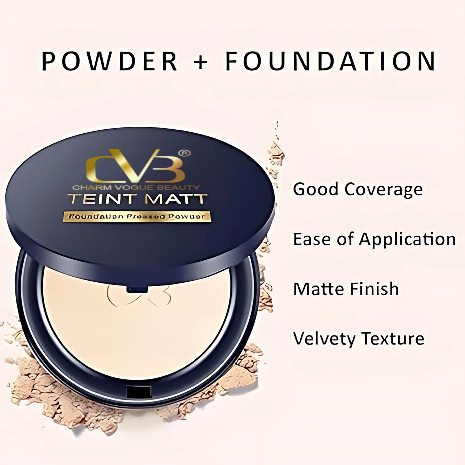 CVB C02 2 in 1 Teint Matt Foundation Pressed Compact Powder for Buildable Full Coverage & Matte Finish - Image 2