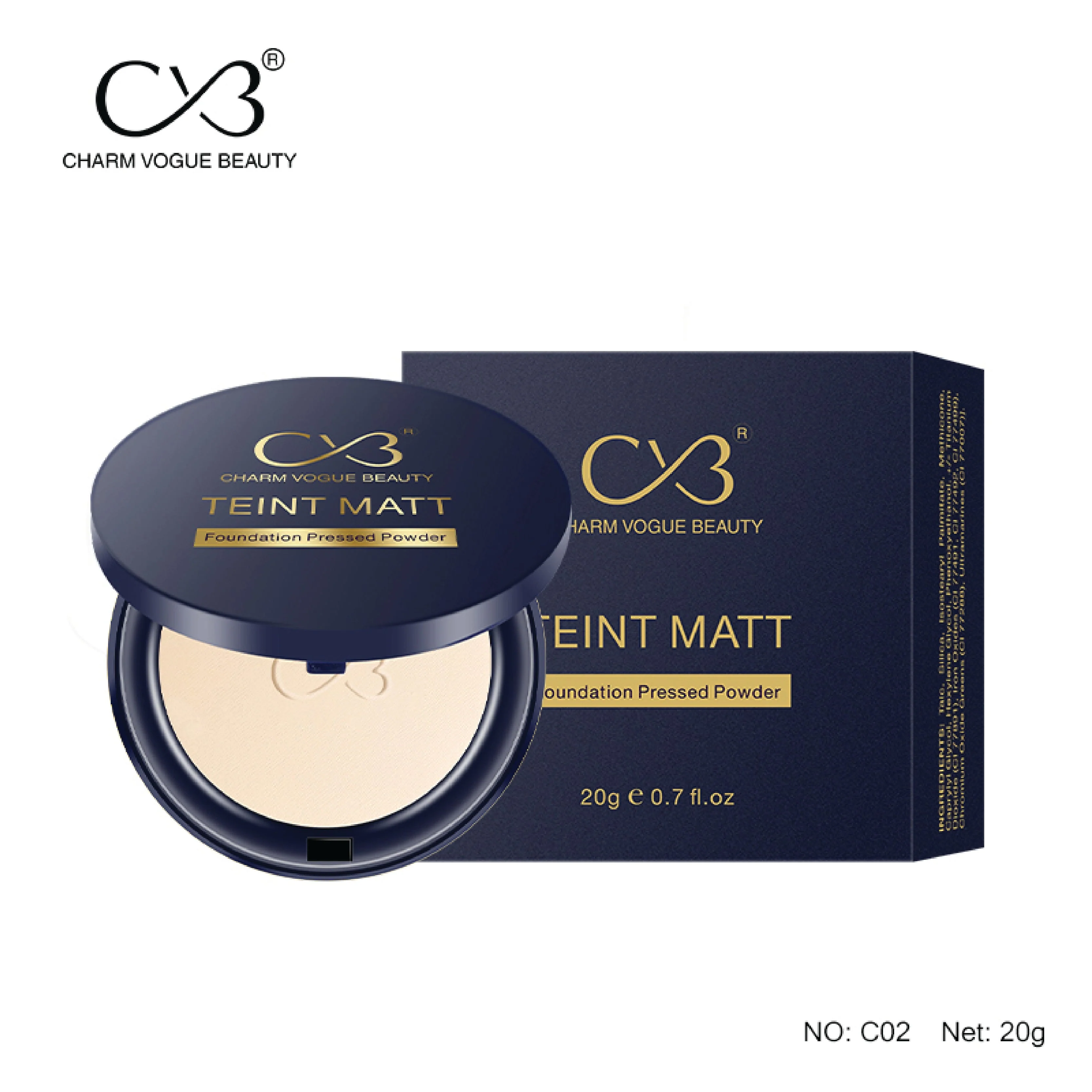 CVB C02 2 in 1 Teint Matt Foundation Pressed Compact Powder for Buildable Full Coverage & Matte Finish - Image 3