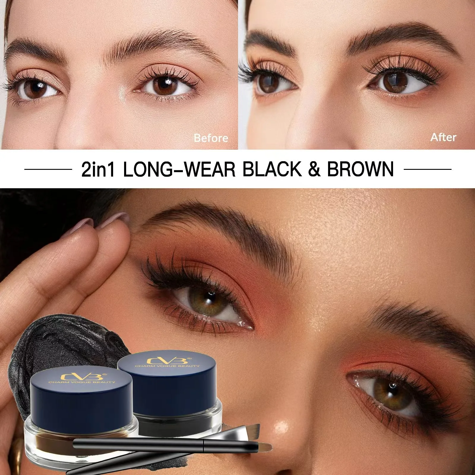 CVB Eyebrow Filler and Gel kajal  2in1 Long-wearBlack & Brown C233 - Image 4