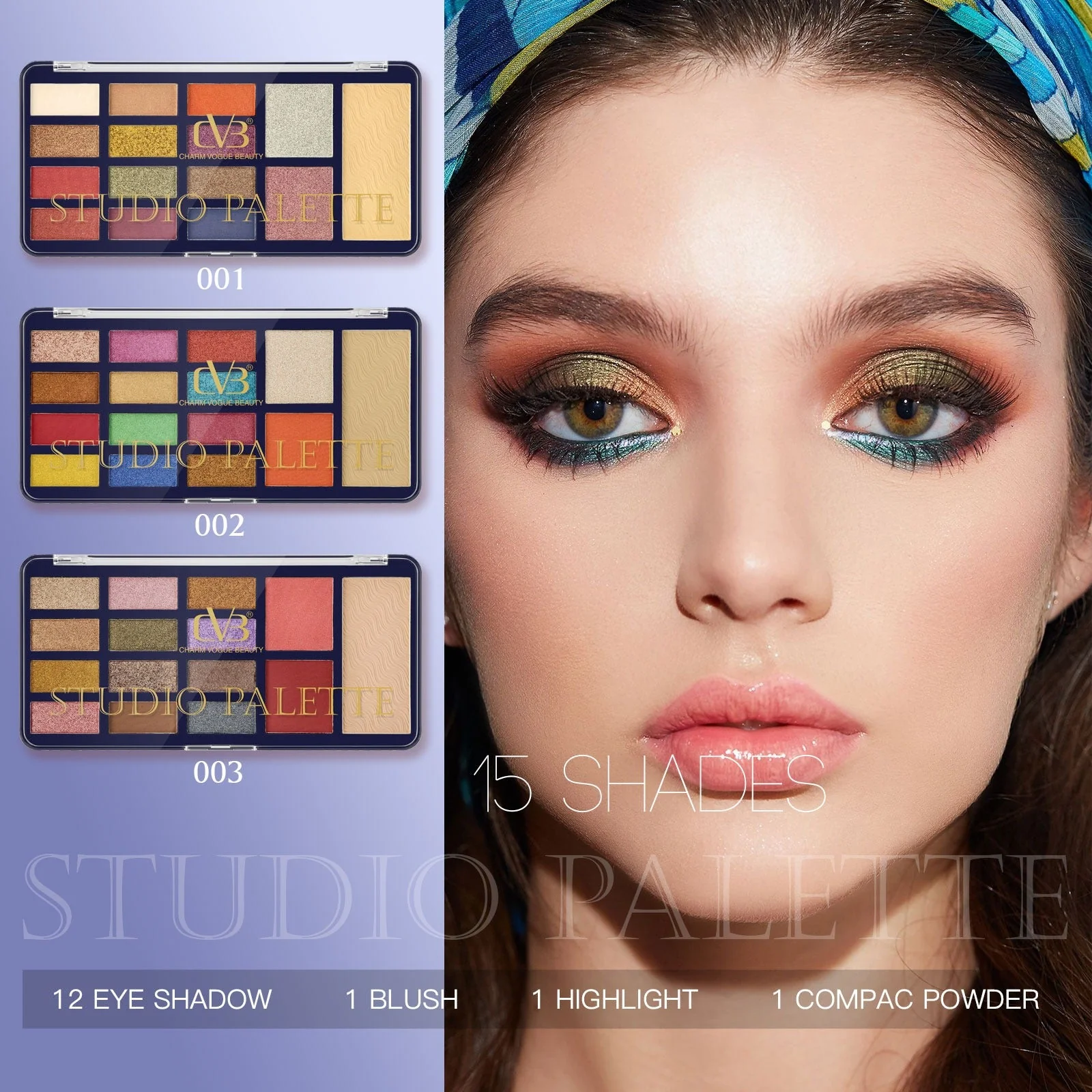 Cvb Studio Palette 12 Eye Shadow 1 Blush 1 Highlight 1 Compact Powder  C219 - Image 5