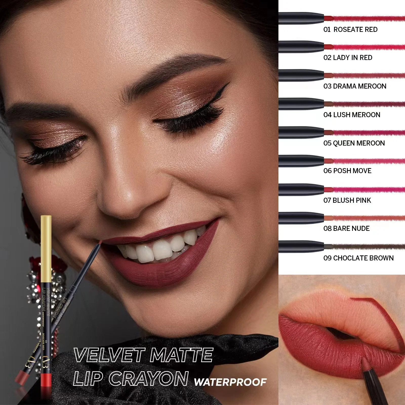 CVB  Velvet Matte Lip Crayon Wateroroof Color Contour  C189 - Image 3