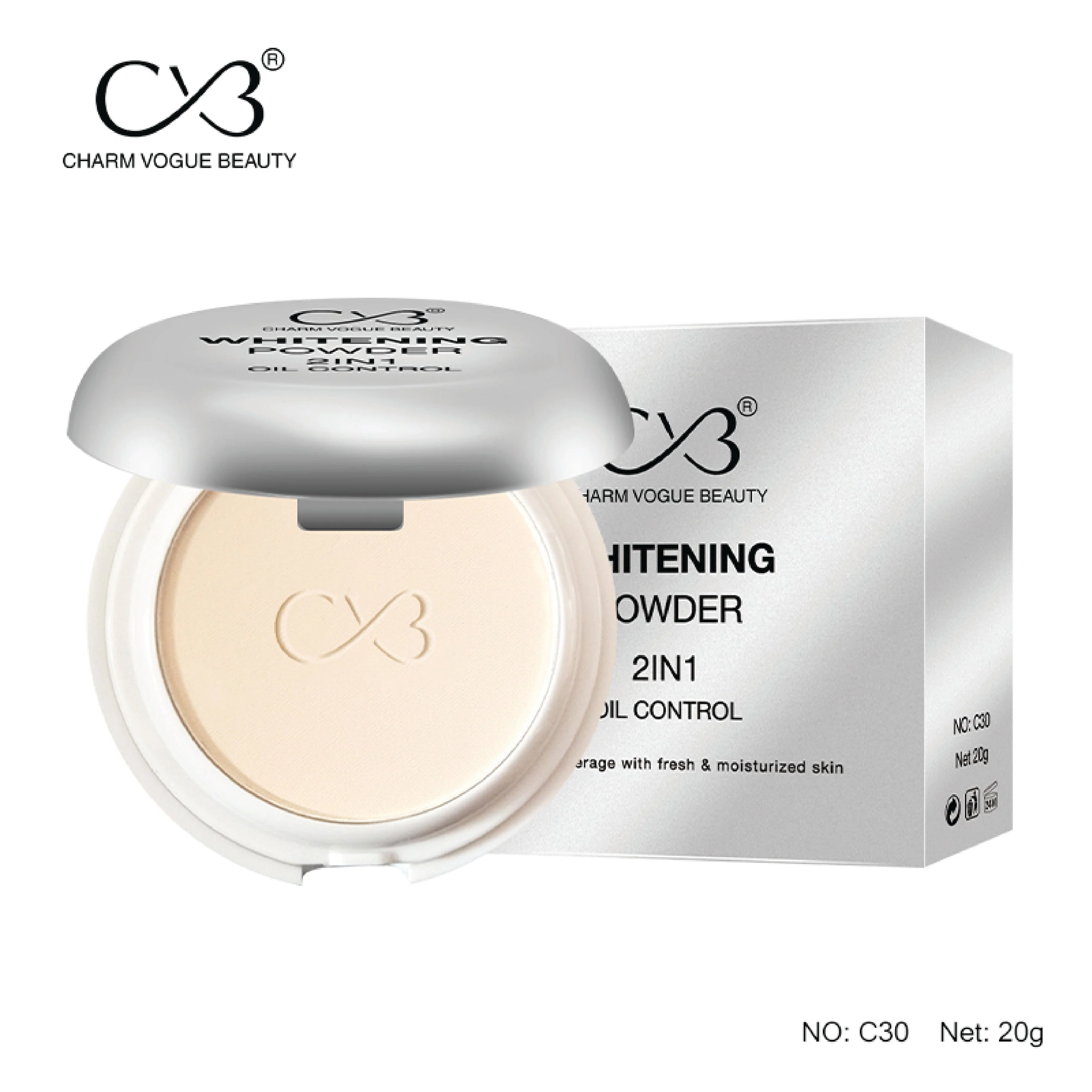 CVB Whitening Compact Powder 2 in 1 Oil Control C30 – 20g - Image 2