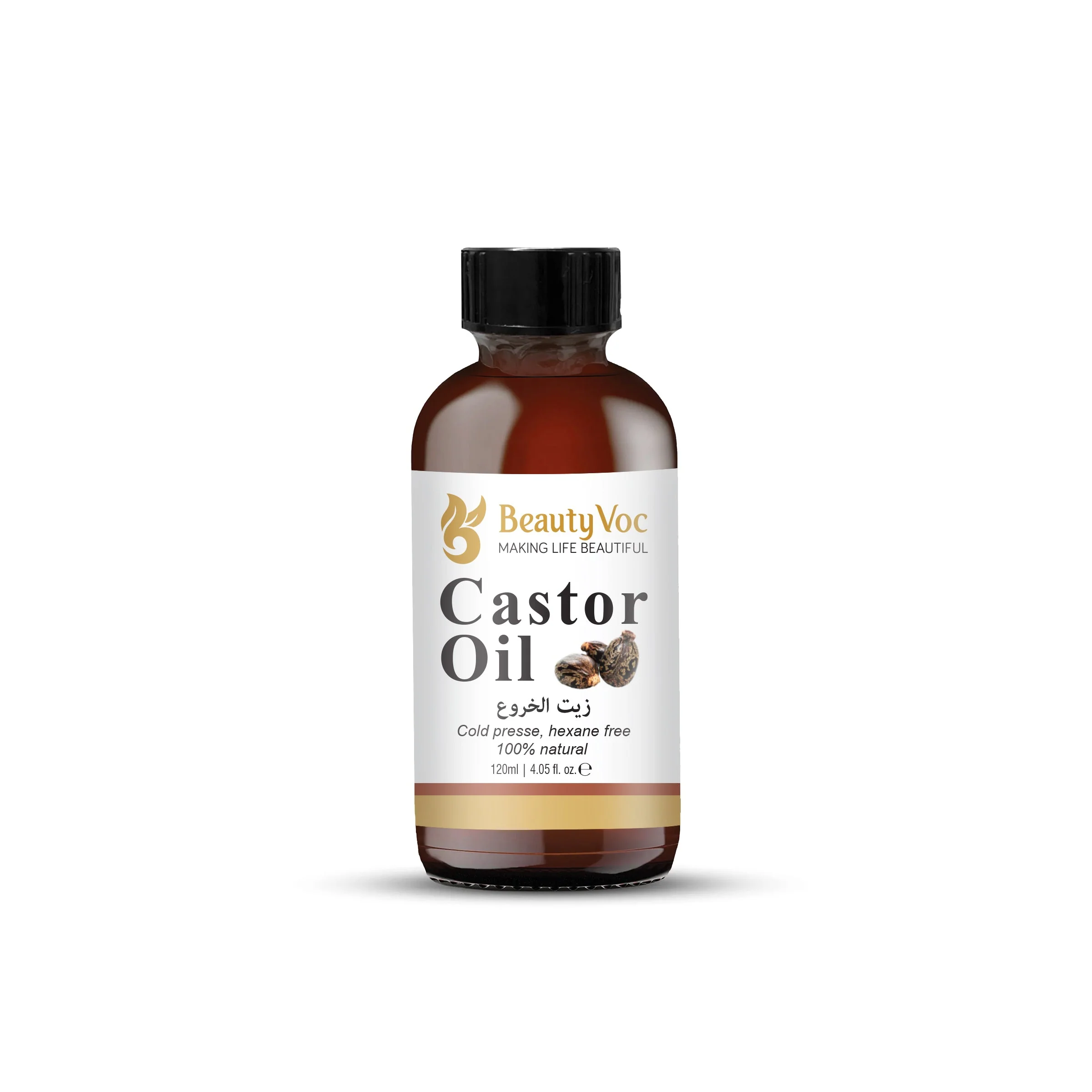 BeautyVoc Jamaican Castor Oil 120 ml - Pure 100% | Cold-Pressed Oil for Hair Growth, Eyelashes, Eyebrows & Skin Moisturization