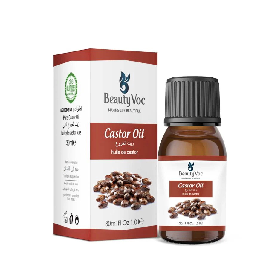 BeautyVoc Jamaican Castor Oil 30 ml - Pure 100% | Cold-Pressed Oil for Hair Growth, Eyelashes, Eyebrows & Skin Moisturization
