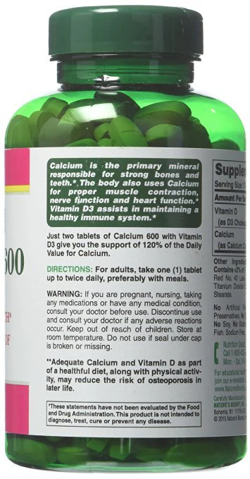 Nature's Bounty Calcium 600+ D (Caltrate+D) High Potency (250 Tablets) - Image 2