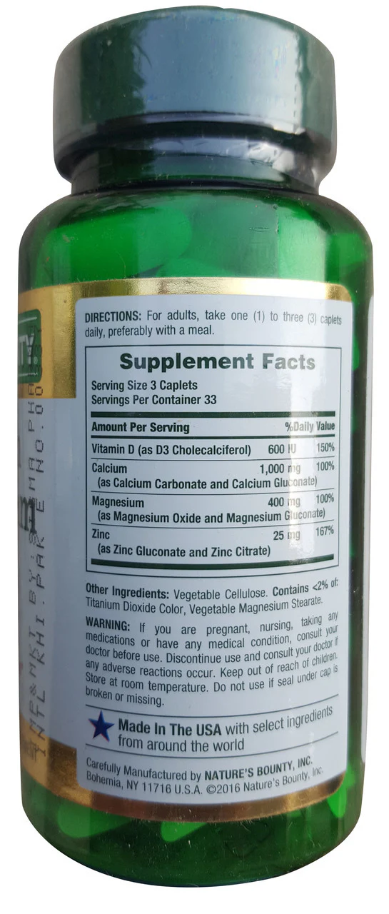 Nature's Bounty Calcium Magnesium Zinc 100 Coated Caplets - Image 3