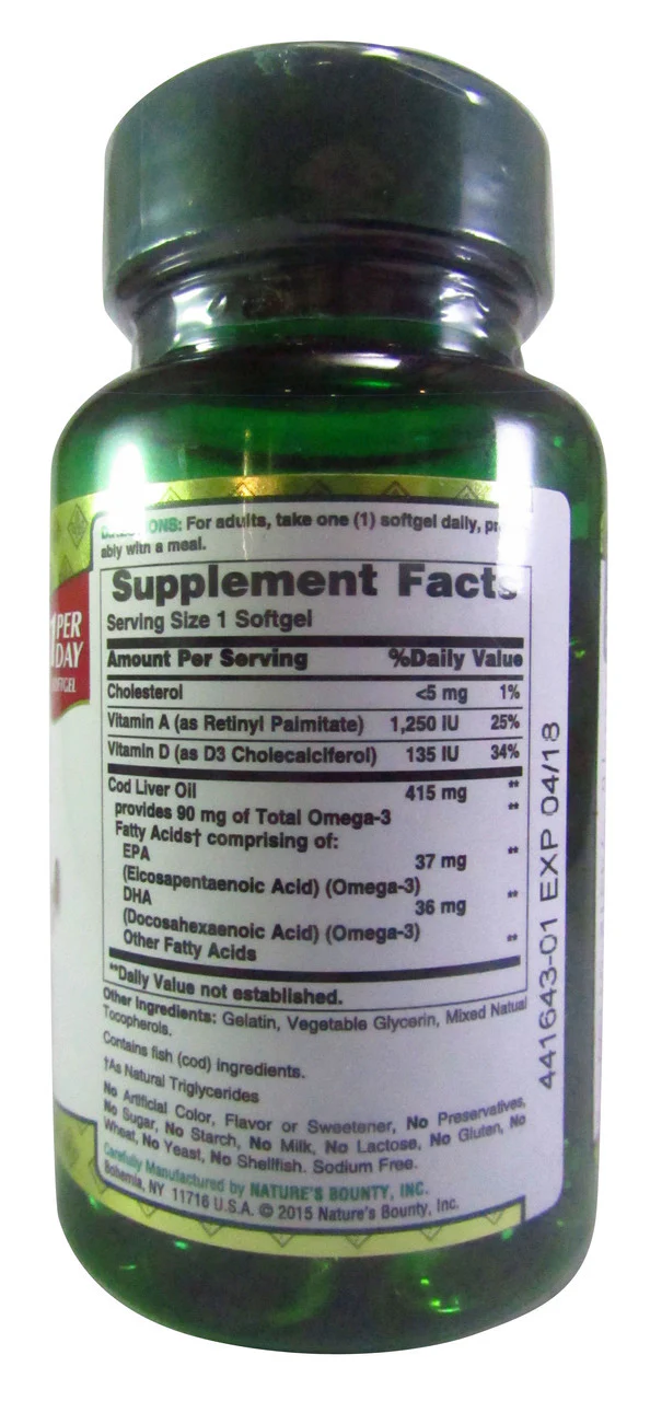 Natures Bounty Omega-3 Cod Liver Oil - 100 Softgels - Image 3