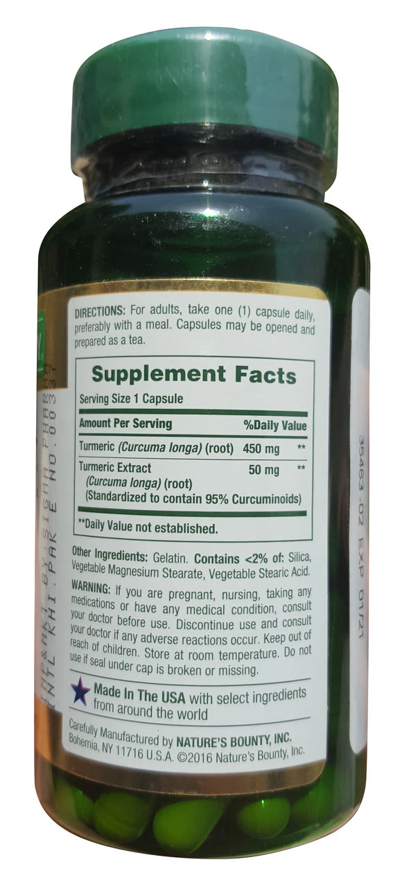 Nature’s Bounty Turmeric/ Curcumin 450 mg , 60 Capsules - Image 2