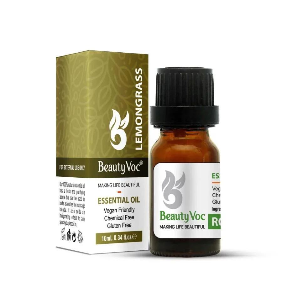 BeautyVoc Pure Lemongrass Oil 10 ml | For Glowing Skin | Acne Control | Stress Relief