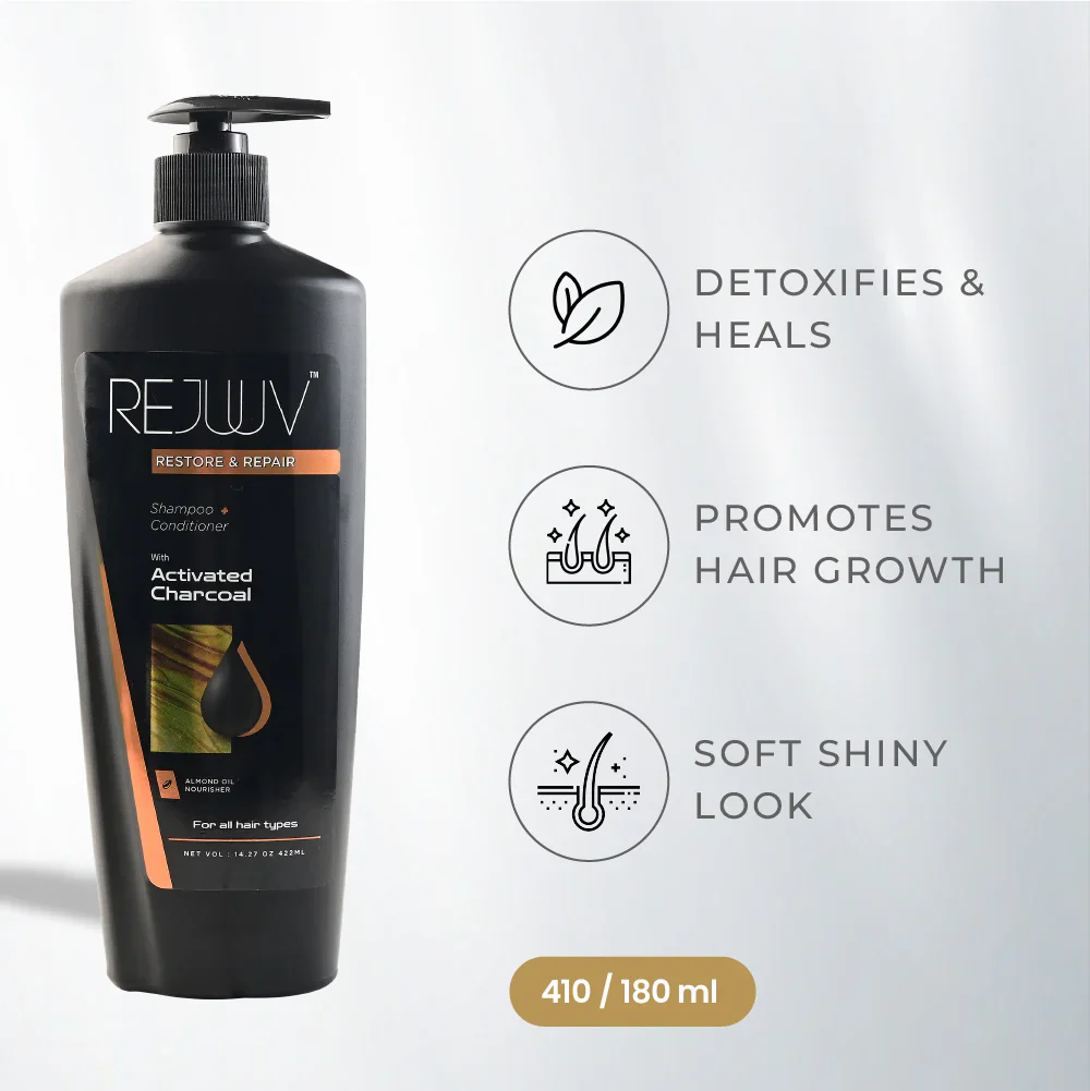 Rejuuv Restore & Repair Activated Charcoal Shampoo 422ml - Image 2