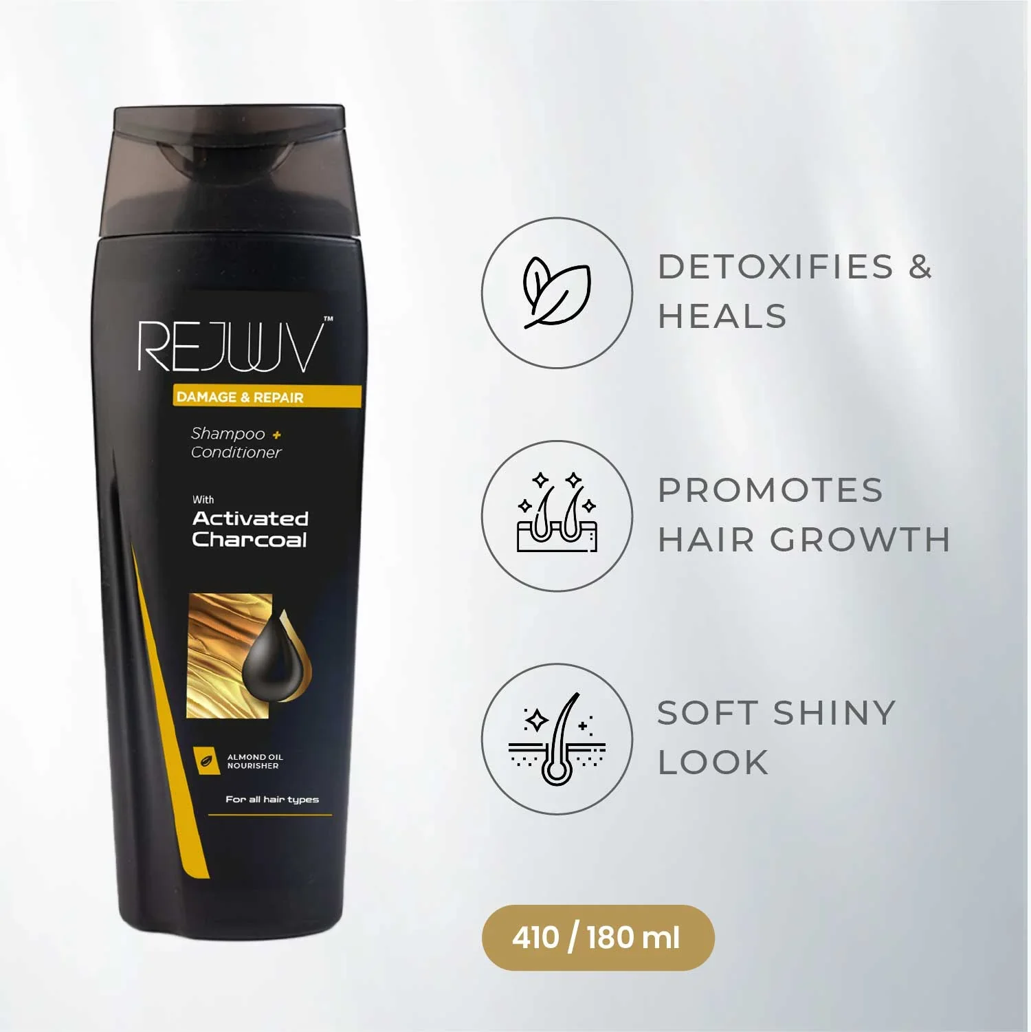 Rejuuv Restore & Repair Activated Charcoal Shampoo 180ml - Image 2