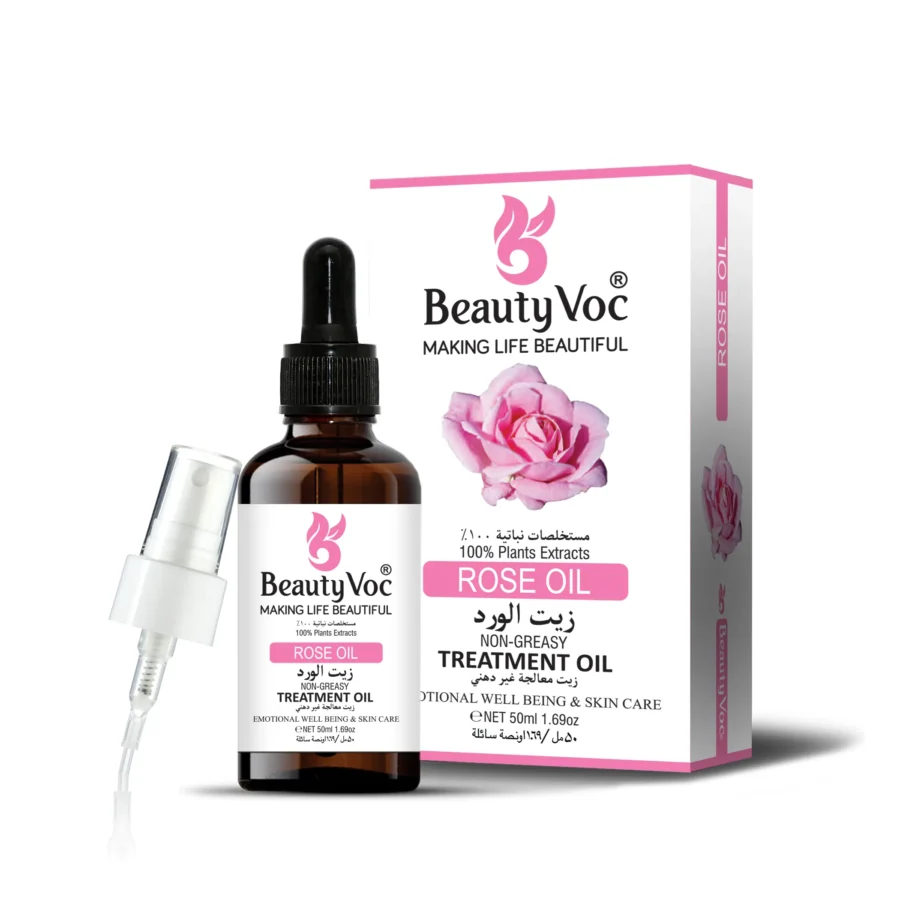 BeautyVoc Rose Treatment Oil 50 ml Pure 100% | Non-Greasy | Cold-Pressed Therapeutic Oil for Skin Repair, Hair Nourishment & Emotional Balance