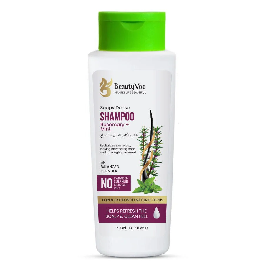 BeautyVoc Rosemary Mint Shampoo 400ml - Anti Hair Fall | Anti Dandruff | Smooth Silky Hair