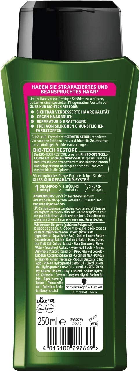 Schwarzkopf Gliss Hair Repair Bio Tech Restore Shampoo 250 ML - Image 2